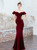 In Stock:Ship in 48 Hours Burgundy Mermaid Off the Shoulder Appliques Prom Dress