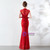 In Stock:Ship in 48 Hours Red Mermaid Sequins Cap Sleeve Prom Dress