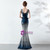 In Stock:Ship in 48 Hours Navy Blue Silver Sequins V-neck Beading Prom Dress