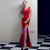 In Stock:Ship in 48 Hours Red Mermaid Satin V-neck Beading Prom Dress
