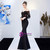 In Stock:Ship in 48 Hours Black Mermaid Spagehtti Straps Appliques Beading Prom Dress