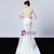 In Stock:Ship in 48 Hours White Mermaid Satin V-neck Appliques Beading Prom Dress