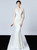 In Stock:Ship in 48 Hours White Mermaid Satin V-neck Appliques Beading Prom Dress