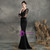 In Stock:Ship in 48 Hours Black Mermaid Satin Long Sleeve Appliques Beading Prom Dress