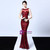 In Stock:Ship in 48 Hours Burgundy Mermaid Sequins Beading Formal Prom Dress