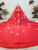 Take Center Stage In Red Ball Gown Tulle Long Sleeve Appliques Beading Wedding Dress