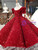 Burgundy Ball Gown Sequins Square Short Sleeve Flower Girl Dress