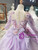 Purple Ball Gown Tulle Appliques Sequins Long Sleeve Flower Girl Dress