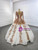 White Ball Gown Tulle Gold Sequins Appliques V-neck Prom Dress