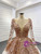 White Ball Gown Tulle Gold Sequins Appliques V-neck Prom Dress