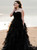 Black Ball Gown Tiered Ruffles Sweetheart Neck Tulle Wedding Dress