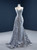 Gray Mermaid Tulle Embroidery Spagehtti Straps Pearls Prom Dress