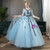 In Stock:Ship in 48 Hours Blue 3/4 Sleeve Appliques Quinceanera Dress