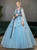 In Stock:Ship in 48 Hours Fashion Blue 3/4 Sleeve Appliques Quinceanera Dress