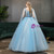 In Stock:Ship in 48 Hours Fashion Blue 3/4 Sleeve Appliques Quinceanera Dress