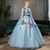 In Stock:Ship in 48 Hours Fashion Blue 3/4 Sleeve Appliques Quinceanera Dress