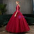 In Stock:Ship in 48 Hours Burgundy Tulle 3/4 Sleeve Appliques Quinceanera Dress