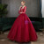 In Stock:Ship in 48 Hours Burgundy Tulle 3/4 Sleeve Appliques Quinceanera Dress