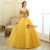 We Provide In Stock:Ship in 48 Hours Gold Tulle Off the Shoulder Quinceanera Dress