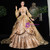 Gold Ball Gown Long Sleeve Embroidery Drama Show Vintage Gown Dress