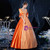 Orange Satin Lace Short Sleeve Drama Show Vintage Gown Dress