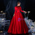 Burgundy Ball Gown Satin Long Sleeve Lace Drama Show Vintage Gown Dress