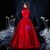 Burgundy Ball Gown Satin Long Sleeve Lace Drama Show Vintage Gown Dress