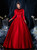 Burgundy Ball Gown Satin Long Sleeve Lace Drama Show Vintage Gown Dress