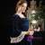 Navy Blue Velvet Long Sleeve Square Baroque Victorian Party Dress