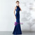 Get Your Discounts In Stock:Ship in 48 Hours Navy Blue Mermaid Beading Crystal Prom Dress