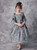 Gray Satin Appliques Short Sleeve Tea Length Victorian Dress