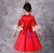 Red Satin Print Short Sleeve Lace Victorian Party Vintage Dress
