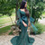 52 Colors Green Mermaid Lace Puff Sleeve Illusion Big Bow Prom Dress