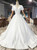 Simple White Satin Puff Sleeve Backless Pleats Wedding Dress