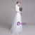 White Tulle Lace Long Sleeve Pearls Back Beach Wedding Dress