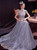 In Stock:Ship in 48 Hours Silver Gray Sequins High Neck Cap Sleeve Prom Dress