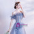 In Stock:Ship in 48 Hours Blue Tulle Off the Shoulder Beading Prom Dress