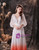 White Gradient Illusion V-neck Lace Long Sleeve Prom Dress
