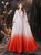 White Gradient Illusion V-neck Lace Long Sleeve Prom Dress