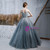 Haze Blue Ball Gown Sequins Deep V-neck Beading Prom Dress