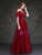 Burgundy Tulle Spaghetti Straps Beading Prom Dress