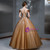 Coffee Ball Gown Tulle Beading Sequins Long Prom Dress