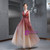 A-Line Burgundy Tulle Sequins V-neck Pleats Prom Dress