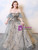 Blue Gray Tulle Off the Shoulder Sequins Corset Prom Dress