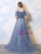 Blue Tulle Sequins Beading Cold Shoulder Prom Dress