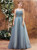 Blue Gray Tulle Spaghetti Straps Beading Formal Prom Dress