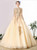 Gold Ball Gown Tulle Long Sleeve Open Back Appliques Beads Prom Dress
