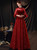 Burgundy Velvet Sequins High Neck Long Sleeve Beading Prom Dress
