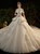 Champagne Tulle Lace Long Sleeve Beading Wedding Dress