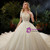 Champagne Tulle V-neck Short Sleeve Pearls Wedding Dress